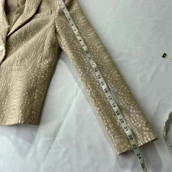 Calvin Klein Womens Blazer Size 4 Beige White Single Breasted Lace Overlay‎ - Picture 10 of 11